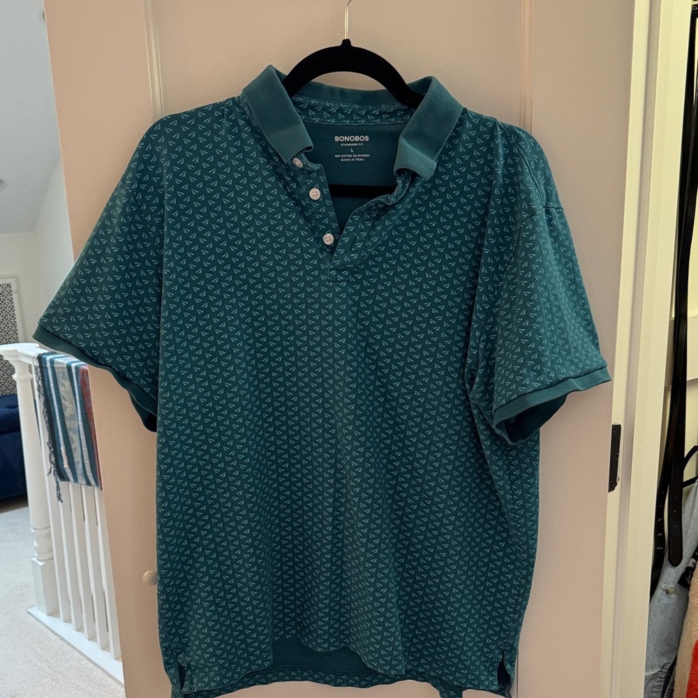 Bonobos Teal Polo Shirt with Geometric Design